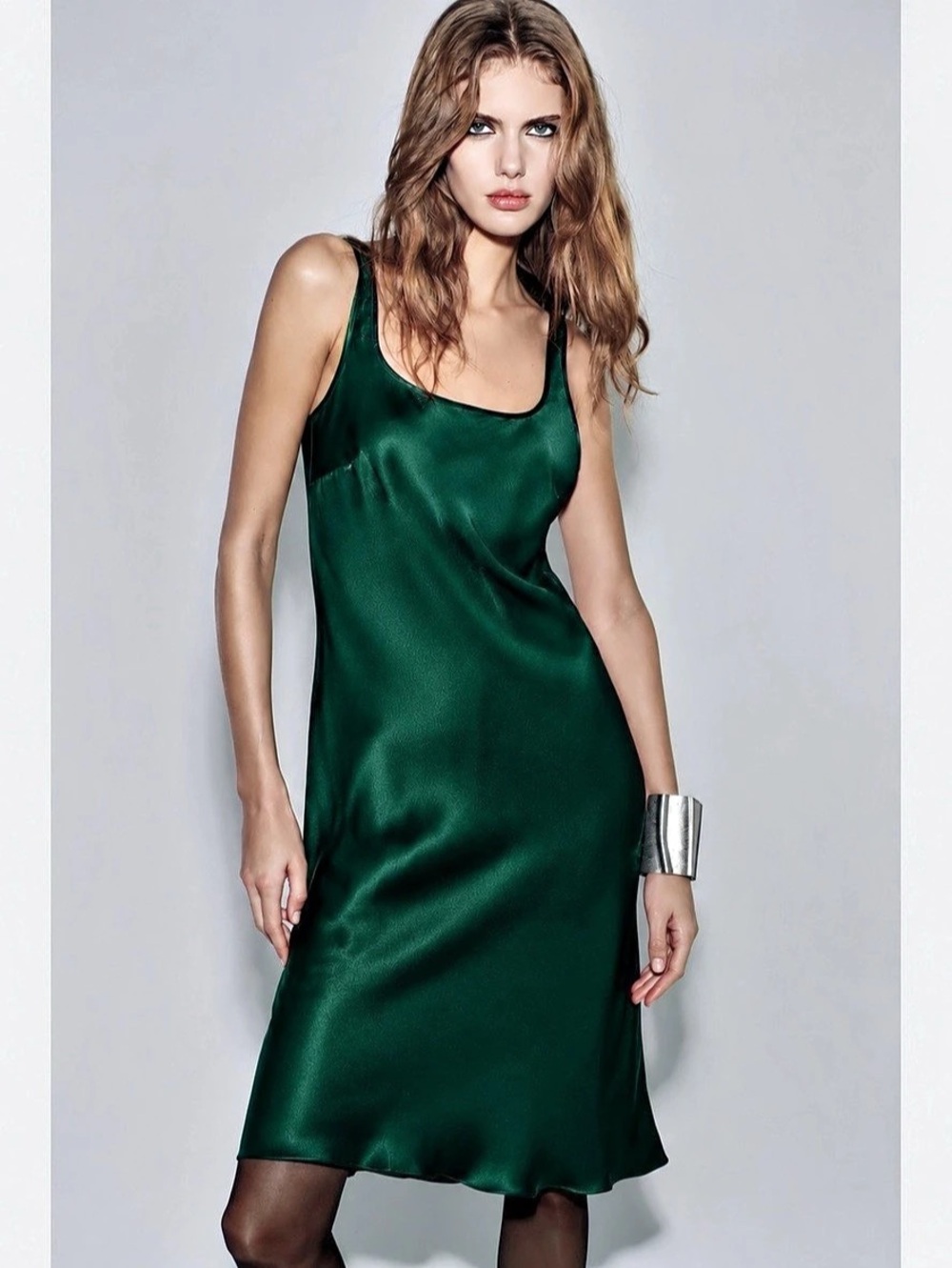 NWOT Zara Satin Slip Dress Emerald Green Large